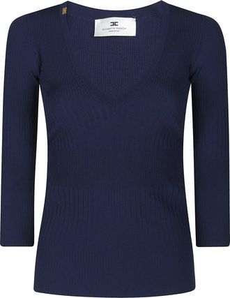 Elisabetta Franchi Tricot Viscose Blend V Neck Sweater
