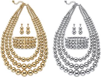 Palm Beach Jewelry Set of 2 Silvertone and Goldtone Necklace Sets, 16.5 inch plus 3 inch extension