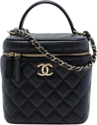 Chanel Pre-owned Quilted Caviar Satchel - Dames - Vintage Handtas - Zwart - ONE Size - Leer - Vintage