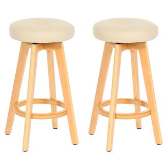 Hhg Hhg - Lote De 2 Taburetes De Bar Navan, Taburete De Bar Taburete De Barra, Madera Imitaci&oacute;n Cuero Giratorio, Crema, Patas Claras