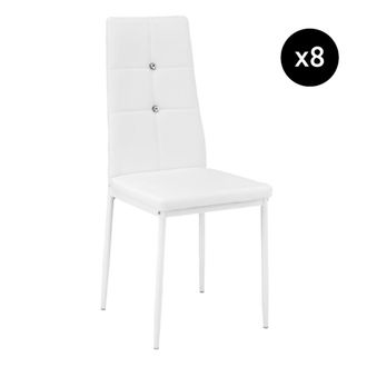 TecTake Lot de 8, sillas de comedor, piel sint&eacute;tica, acolchado, blanco