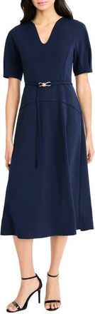 Maggy London Belted Midi Dress in Navy Blazer at Nordstrom, Size 12