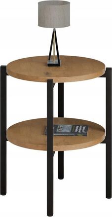 OEM Mesita De Noche Redonda Tipo Loft Con Estante, 35x35x46 Cm, Metal Negro