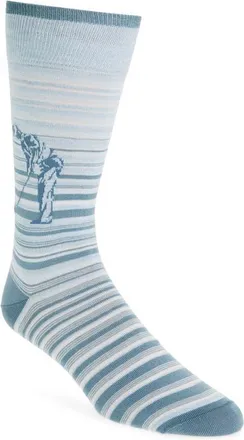 Bugatchi Stripe Golf Print Mercerized Cotton Blend Dress Socks in Air Blue at Nordstrom