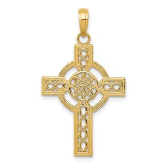 Diamond2Deal 14k Gold Diamond-cut Celtic Cross Pendant
