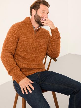 Fat Face FatFace Calder Rust Brown Half Zip Neck Knitted Jumper