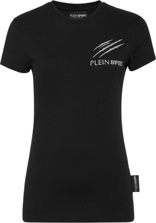 Plein Sport logo-print cotton T-shirt - women - Cotton - S - Black