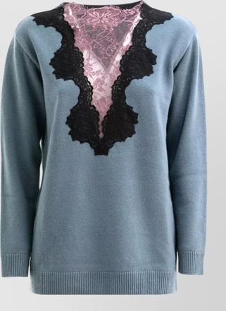 Valentino Garavani virgin wool v-neck lace-panel sweater