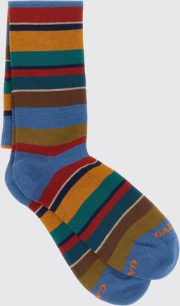 Gallo Calze alte in cotone stretch con motivo a righe multicolor e logo jacquard