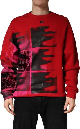 Dolce & Gabbana Red Graphic Crew Neck Men Sweatshirt Mens Sweater