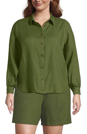 Lands End Plus Size Linen Long Sleeve Feminine Shirt in Artichoke at Nordstrom, Size 3X