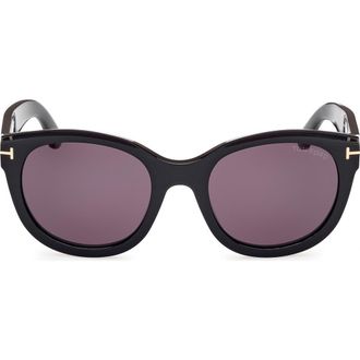 Tom Ford Tamara 54mm Round Sunglasses in Shiny Black /Smoke at Nordstrom Rack