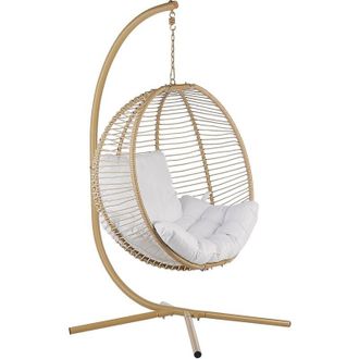 Beliani Beliani - Silla Colgante Con Soporte Beige Blanco Metal Coj&iacute;n Sala De Estar Exterior Arco