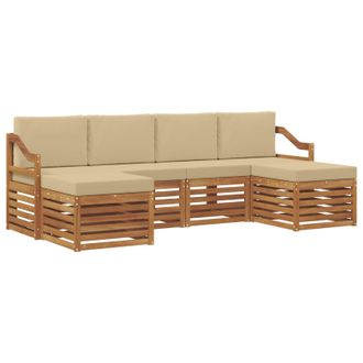 vidaXL Juegos De Sof&aacute;s 6 Pcs Natural Y Beige Madera De Acacia S&oacute;lida Vidaxl