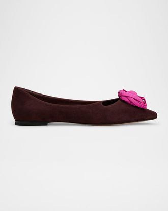 Roger Vivier I Love Vivier Rosette Suede Ballerina Flats