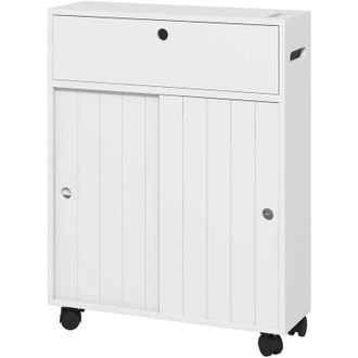 Kleankin Kleankin - Mueble Auxiliar Ba&ntilde;o Moderno Armario De Ba&ntilde;o Con 4 Ruedas 2 Agujeros Para Papel 2 Armarios Y Estantes Ajustables Para Sal&oacute;n 52x17x67 Cm
