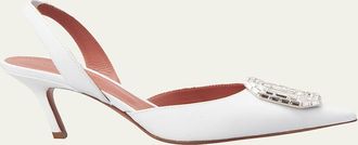 Amina Muaddi Camelia Satin Crystal Halter Pumps