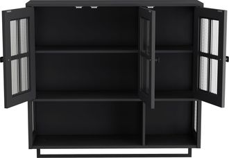 STILVORA Armario De Pared De Ba&ntilde;o Con 3 Puertas, 1 Estante Abierto, Barra Toallero, Vidrio Estriado, En Mdf, Negro, 88&times;26&times;82,5 Cm
