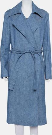 Msgm Blue Denim Tailored Belted Coat