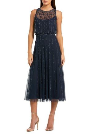 Mac Duggal High Neck Sleeveless Embelished A Line Dress in Midnight at Nordstrom, Size 16