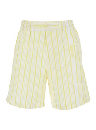 Jacquemus Ìle Short Aloe White Shorts With Logo Lettering On The Front And All-Over Striped Motif In Cotton Man