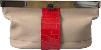Balenciaga Beige Red Two Tone Exotic Leather Pouch Womens Bag