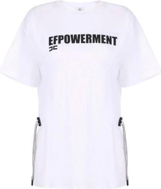 Elisabetta Franchi Tops, Dames, Wit, XL, Katoen, Jersey T-shirt met trekkoord