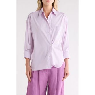 TWP Earl Cotton Button-Up Shirt in White/Purple at Nordstrom Rack, Size X-Small/small