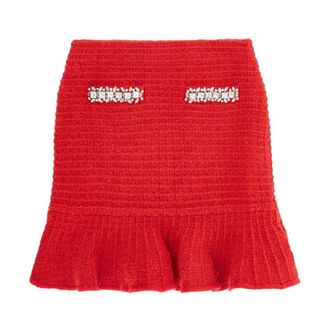 Self Portrait Rokken, Dames, Rood, M, Katoen, Textured Sequin Pocket Skirt