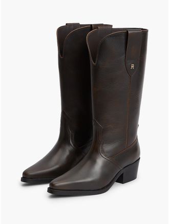 Tommy Hilfiger Womens Leather Western Boot - Brushed Brown - US 6.5 / EU 37