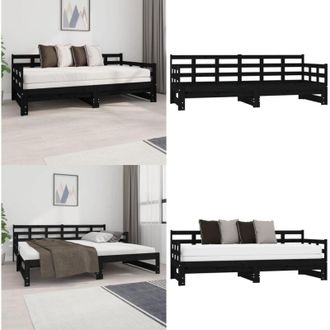vidaXL Dormeuse Estraibile Nera in Legno Massello di Pino 2x(90x190)cm - Letto estraibile - Divano letto multifunzionale