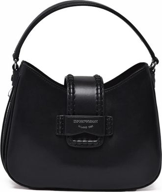 Emporio Armani Black Cowhide Belt-Closure Shoulder Bag