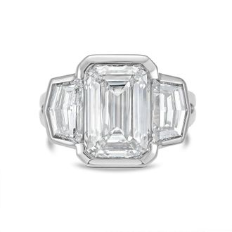 Diana M. Jewels Platinum Lab Grown 12.00 ct Emerald Diamond 3-Stone Bezel Ring