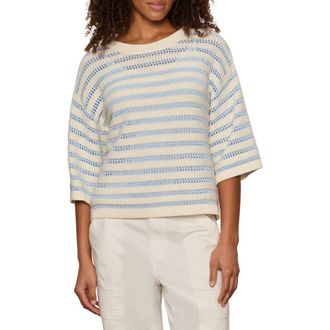 Sanctuary Elle Stripe Crochet Knit Sweater in Blue Aura/Collagen White at Nordstrom, Size Xx-Large P