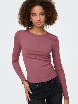 Only Langarmshirt ONLY ONLINA L/S O-NECK TOP JRS, Damen, Gr. XL, rose braun, Jersey, Obermaterial: 95% Baumwolle, 5% Elasthan, unifarben, regular fit, Rund