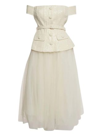 Self Portrait boucle sequin midi dress - Neutrals