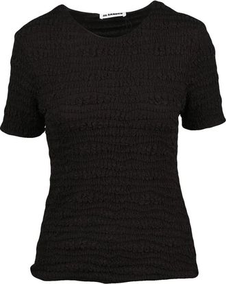 Jil Sander Brown Gathered Viscose Short Sleeve Blouse