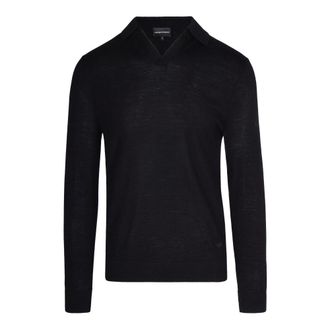 Emporio Armani V-neck Knitwear, male, Black, XL, Black Wool Jumper Regular Fit
