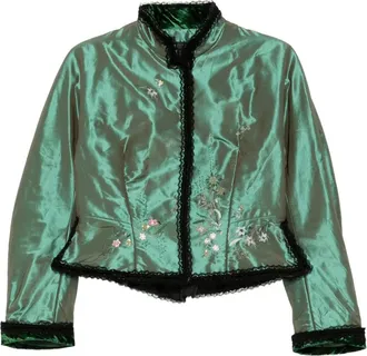 Shiatzy Chen Scape-of-Curve cropped jacket - women - Mulberry Silk/Mulberry Silk/Polyester/Cotton - 42 - Green