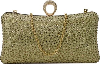 Generic Ladies Ring Top Clasp Lock Women Shinny Diamante Clutch Hand Bag Chian Strap Purse 819 (Gold)