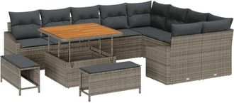 vidaXL Garden Sofa Set with Cushion 12 pcs Grey Poly rattan Vidaxl