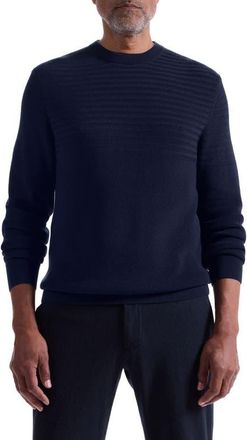 Bugatchi Mixed Stitch Cotton Crewneck Sweater in Navy at Nordstrom, Size Xx-Large