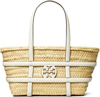 Tory Burch Ella Small Raffia & Leather Basket Tote