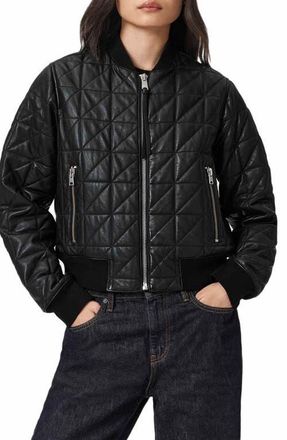 AllSaints Carly Quilted Leather Bomber Jacket in Black at Nordstrom, Size 2 Us