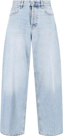 Haikure Light Blue Wide-Leg Denim Jeans With Mid-Rise Waist And Five-Pocket Design