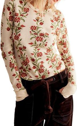 Free People Pretty Little Thermal Stitch Top in Sand Combo Folk Vine at Nordstrom, Size X-Small