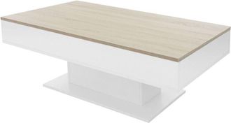 ML Design Ml-design Mesa De Centro Baja Con 2 Compartimentos De Almacenaje 110 X 60 X 40 Cm Tablero Elevable Blanco Con Aspecto Madera De Roble Tablero De Part&iacute;