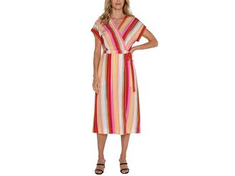 Liverpool L.A. Dolman Sleeve Wrap Front Midi Dress Womens Dress Berry Blossom Multistripe : XL, Rayon