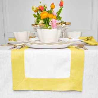 Solino Home Linen Table Runner for Dining Table, Holiday and Everyday Table Decor - Contempo in Sunshine Yellow And White at Nordstrom, Size X-Small