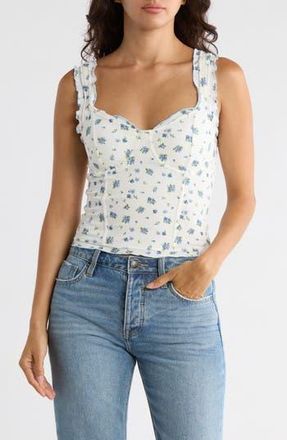 Madden Girl Ruffle Trim Rib Tank Top in Ivory Combo at Nordstrom Rack, Size X-Large